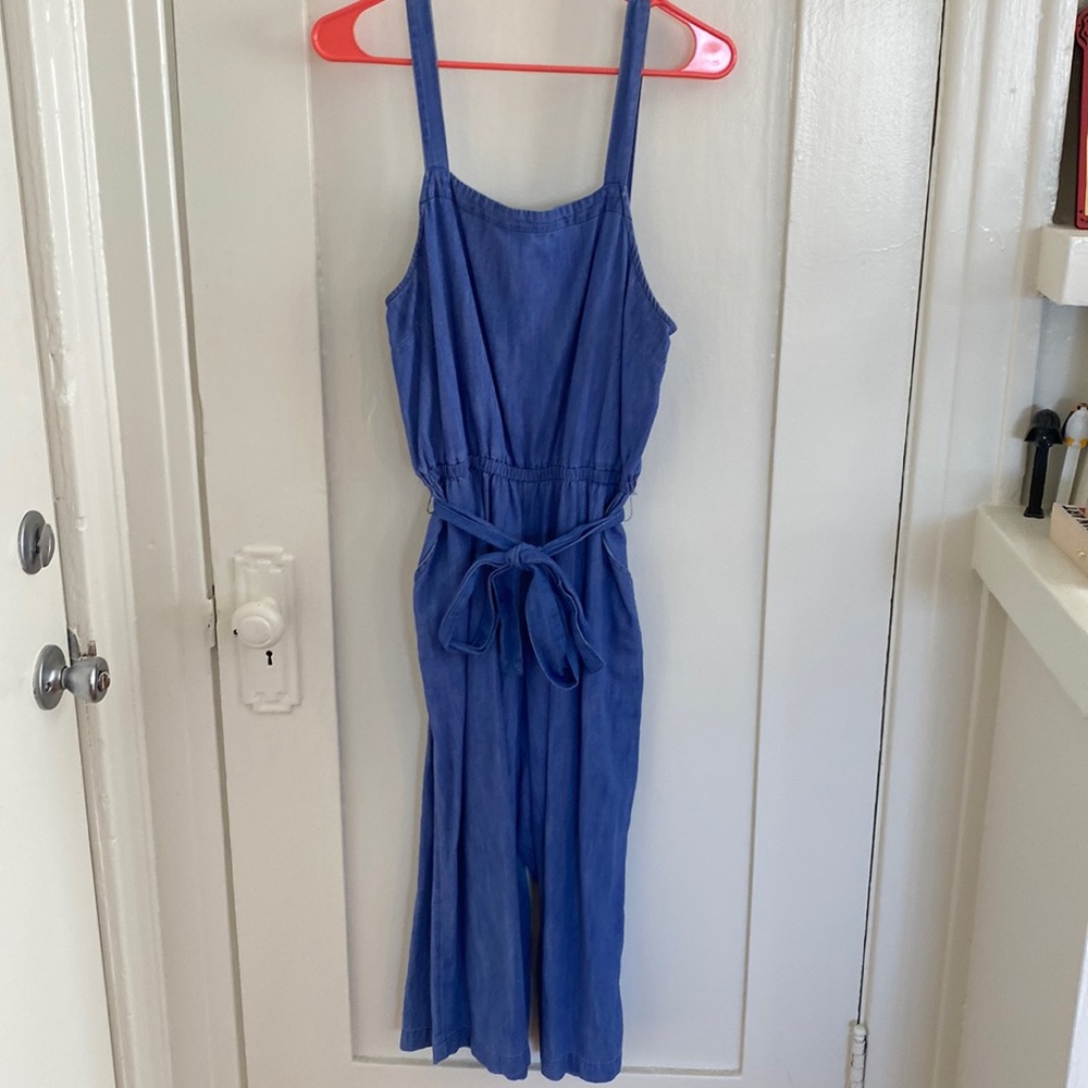 Cropped Chambray Denim Jumpsuit